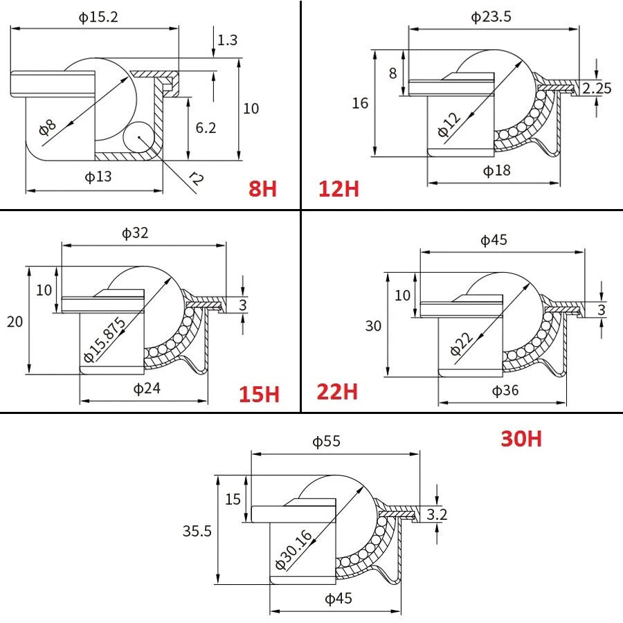 CY-8H CY-12H CY-15H CY-22H CY-30H Ball Transfer Bearing Unit Conveyor Roller