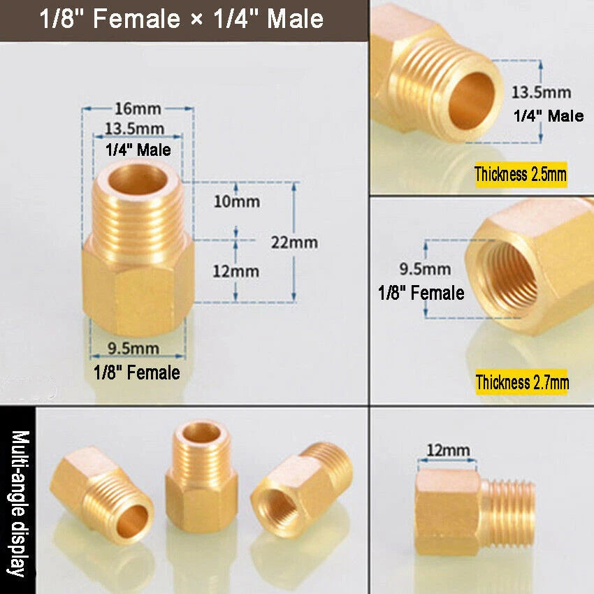 Brass Reducing Coupler — NPT Female to Male Pipe Fitting Adapter (1/8" to 1" Sizes)
