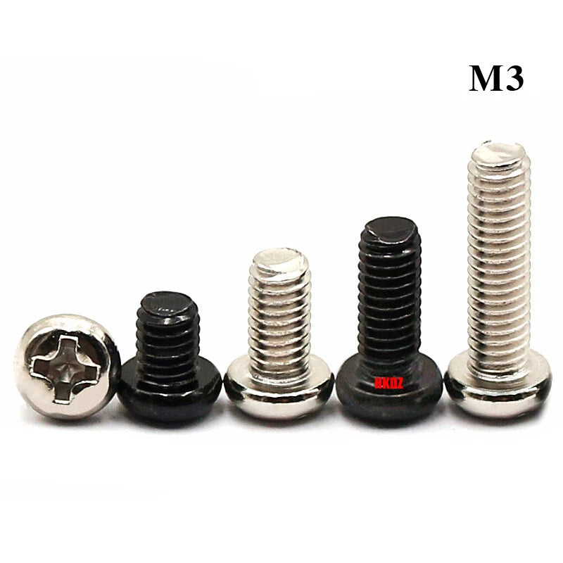 M1–M4 Phillips Pan Head Machine Screws – Carbon Steel, 2–70mm Lengths, Nickel/Black/White Zinc