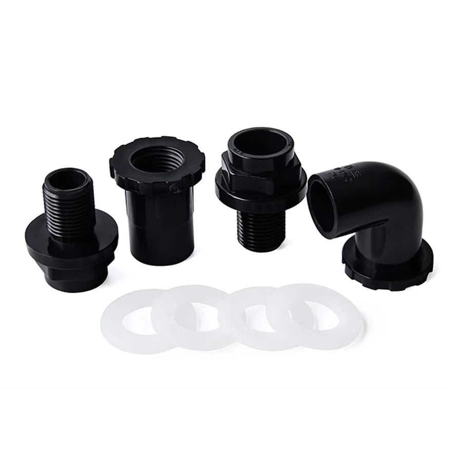 PVC 90° Elbow Pipe Fittings 20mm~50mm Tank Connector Bulkhead For Aquarium Black