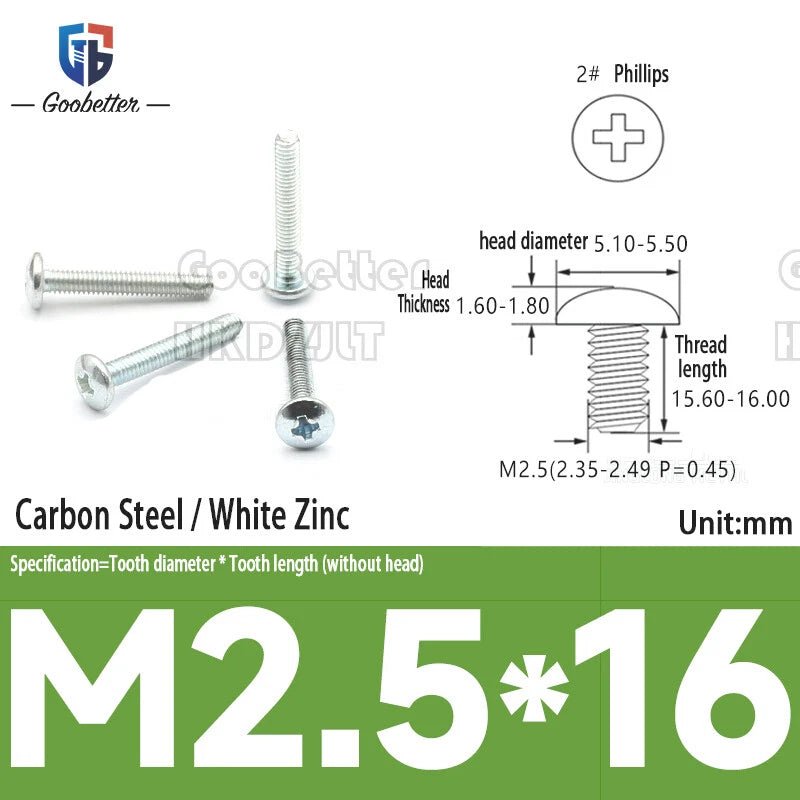 Phillips Flat Head Machine Screws M2.3 to M6 — Carbon Steel, Stainless & Brass, 7 Finishes - HomeDIYer