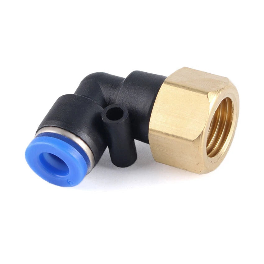 90° Elbow Push-to-Connect Pneumatic Fitting — 4mm to 12mm Hose OD, Female Thread