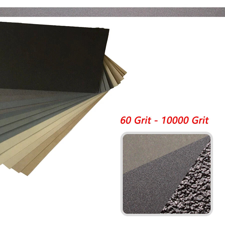 93x230mm Silicon Carbide Wet & Dry Sandpaper — P60 to P10000 Grit Waterproof Paper Sheets for Metal Wood Auto