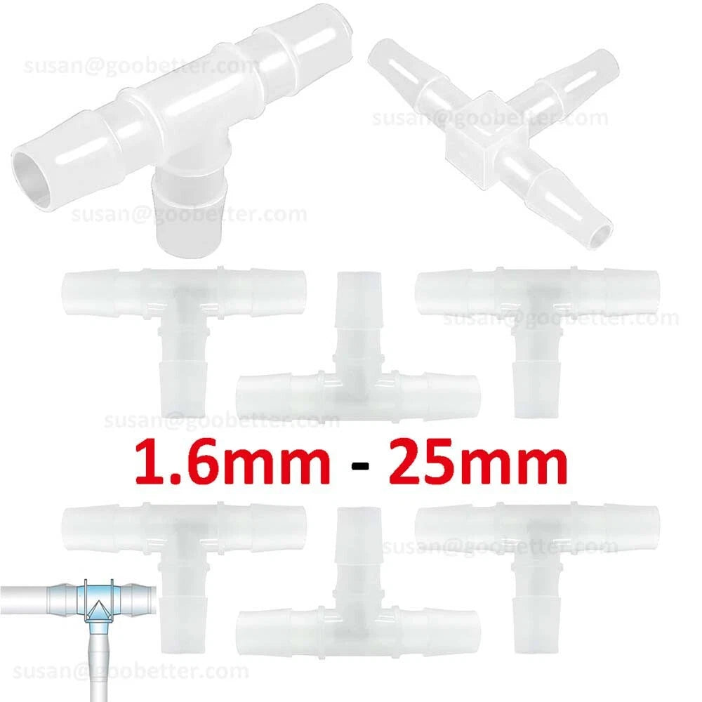 Plastic Barbed Hose Connectors — T-Piece, Elbow & Straight Fittings for Air & Water Lines