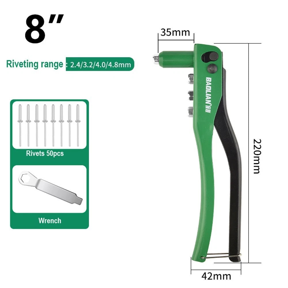 8"-17" Heavy Duty Hand Pop Rivet Gun Tool Kit With Rivets 4 Nozzle Head Wrench