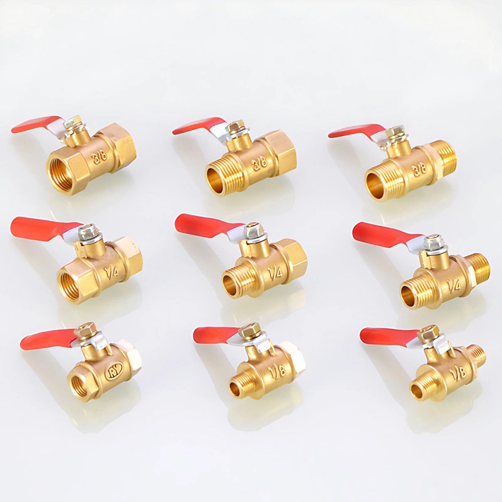 Brass Ball Valve Shut-Off Fittings — 1/8" 1/4" 3/8" NPT & Metric Barb