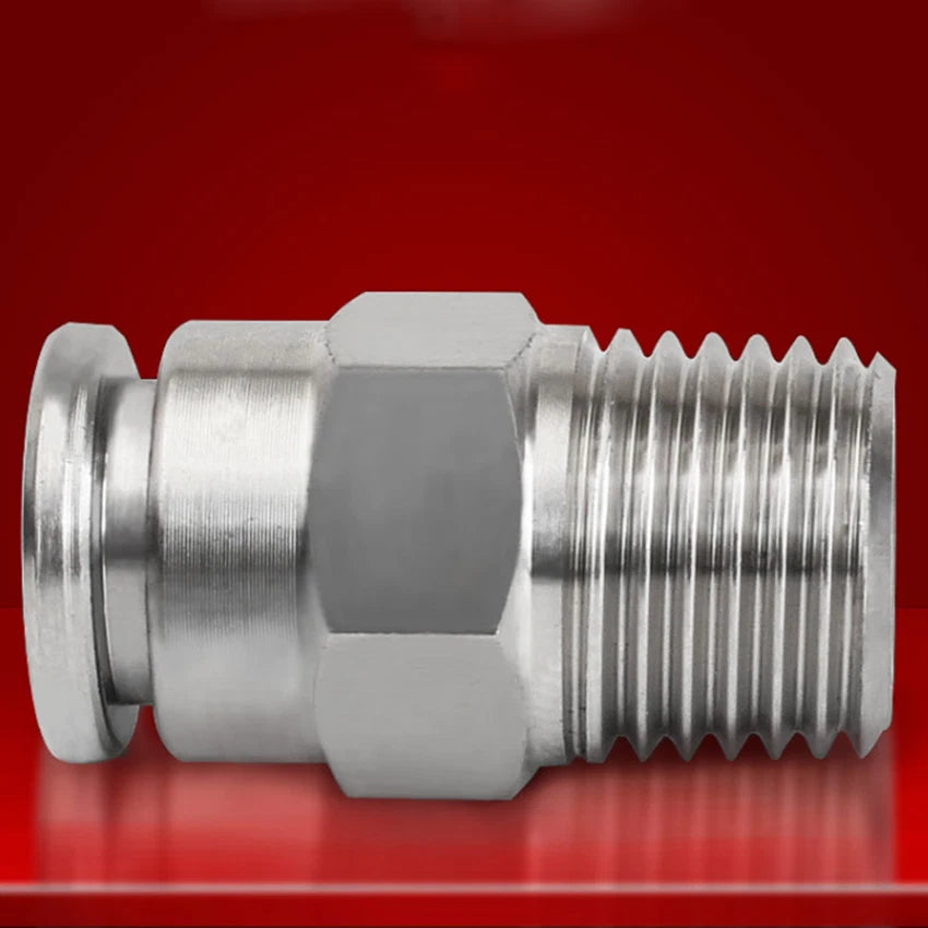 Stainless Steel 304 Push-In Straight Fitting — PT Male Thread x Hose Barb Adapter (4mm–16mm OD)