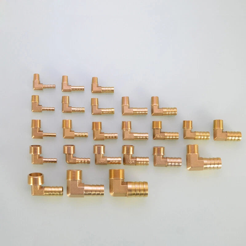 Brass Hose Barb Elbow Fittings — Male BSP to Metric Barb, 1/8" to 3/4" BSP