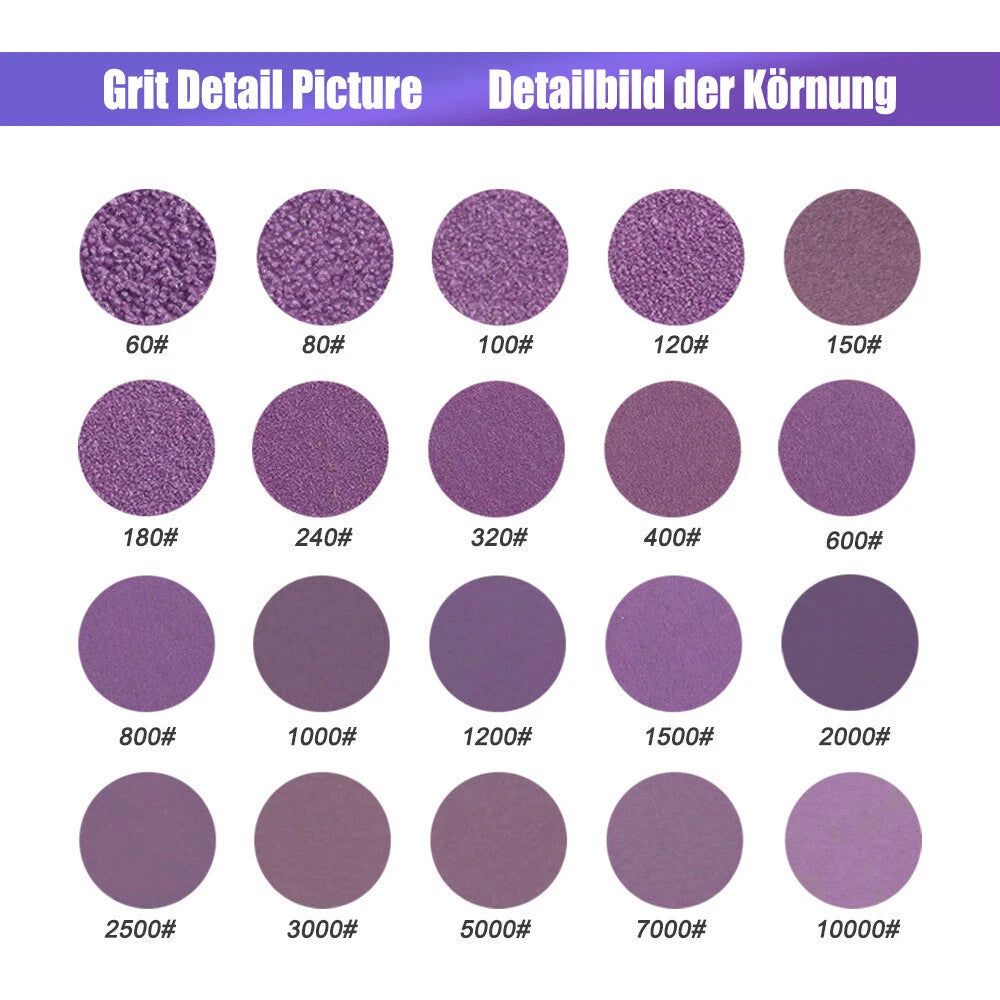 5" 125mm Purple Hook & Loop Sanding Discs 60-10000 Grit | Wet & Dry Sandpaper for Orbital Sanders