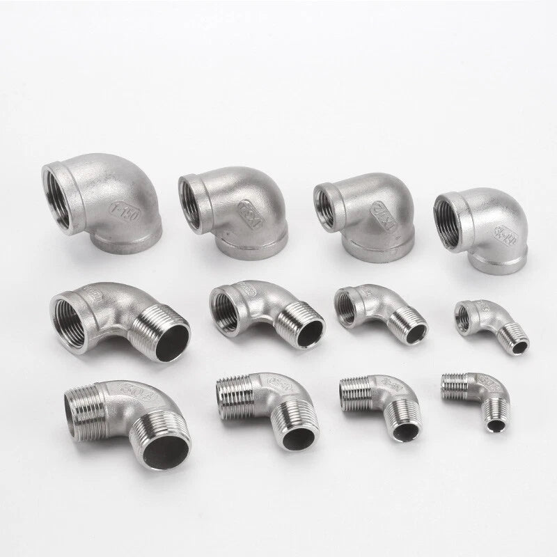 Stainless Steel 90° Elbow BSP Pipe Fittings — Same-Size & Reducing Female/Male Adapters