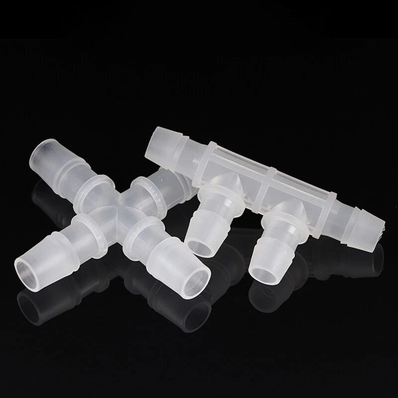 4-Way Plastic Hose Connector — Cross & Slant Equal Joint, OD 2.4mm–12.7mm