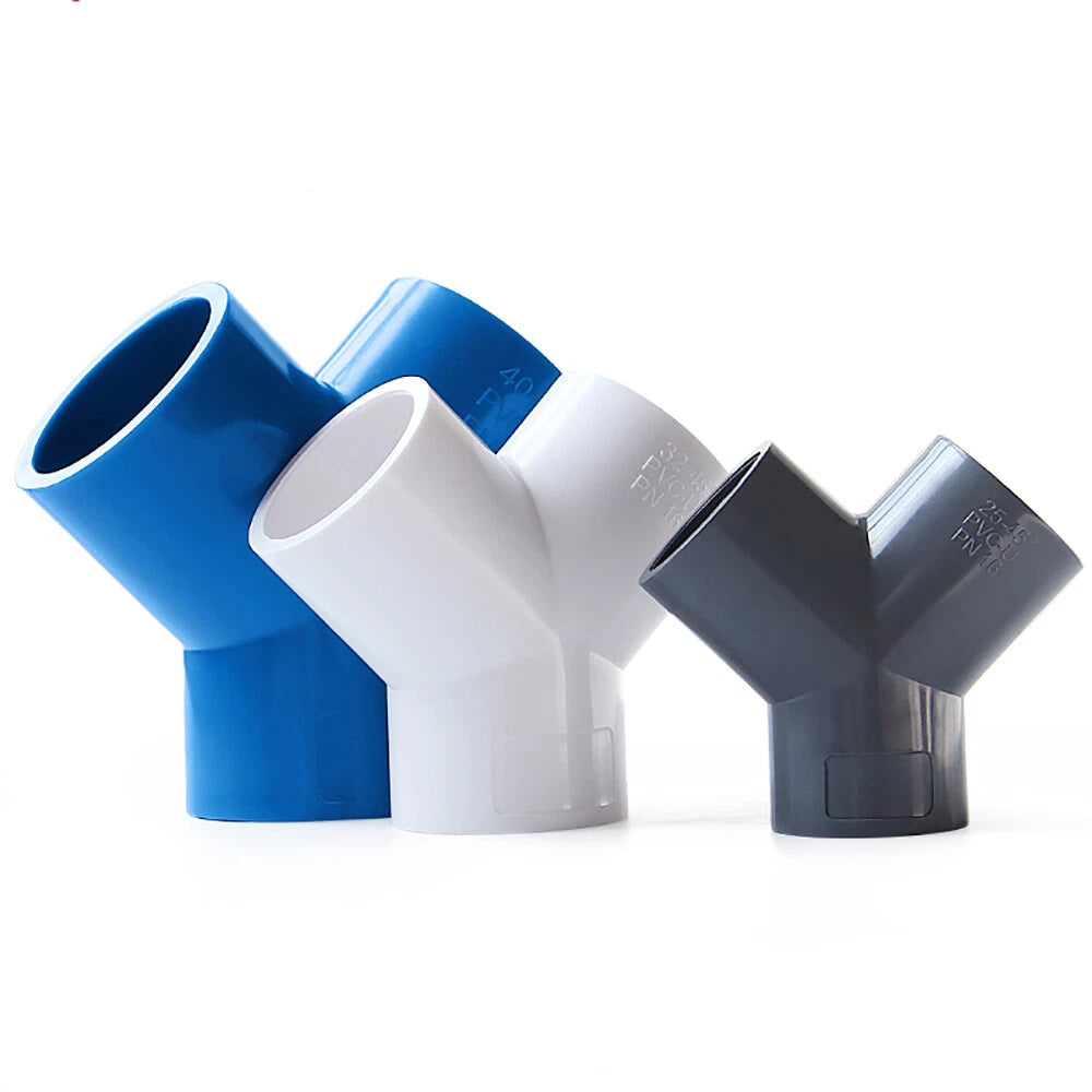 PVC Y-Fitting ID 20~63mm White Blue Grey PVC Y-Type Pipe Fitting Split Fittings