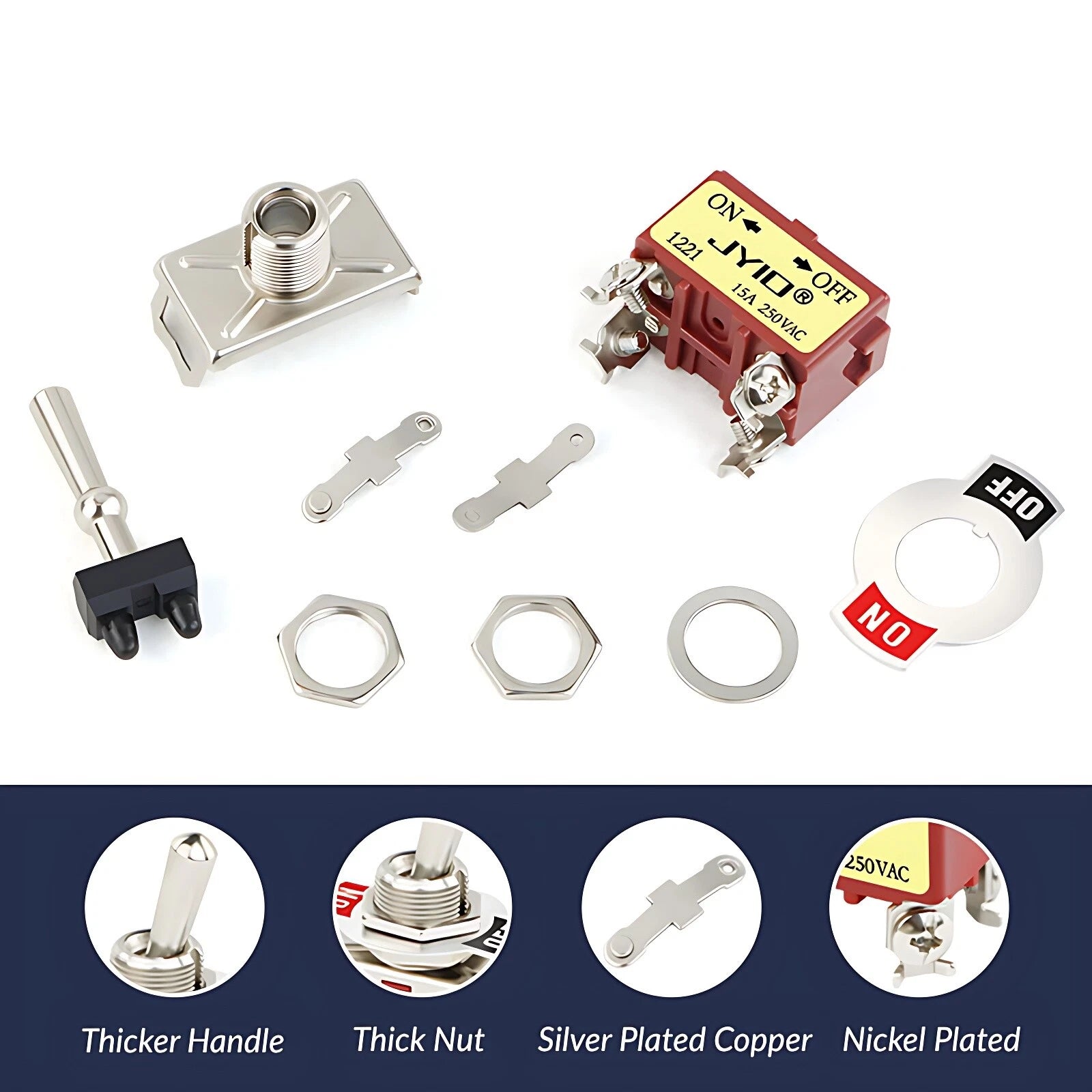 Heavy Duty Metal Toggle Switch – 15A 250VAC, 2/3/4/6 Pin, ON-OFF & ON-OFF-ON
