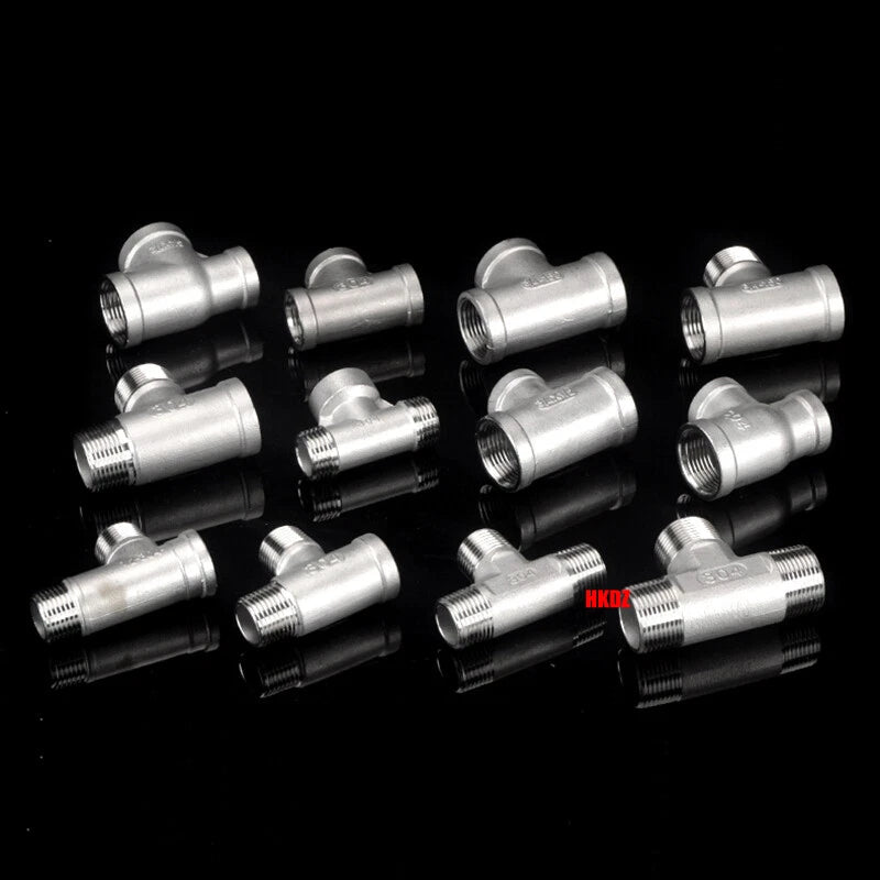 304 Stainless Steel BSP 3-Way Pipe Fitting — 1/4" to 2" Female & Male Thread Tee Connector