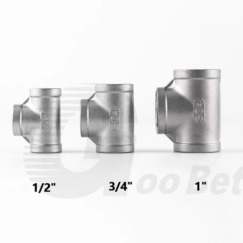 304 Stainless Steel BSP Tee Pipe Fitting — Male & Female Thread, 1/2" to 2"