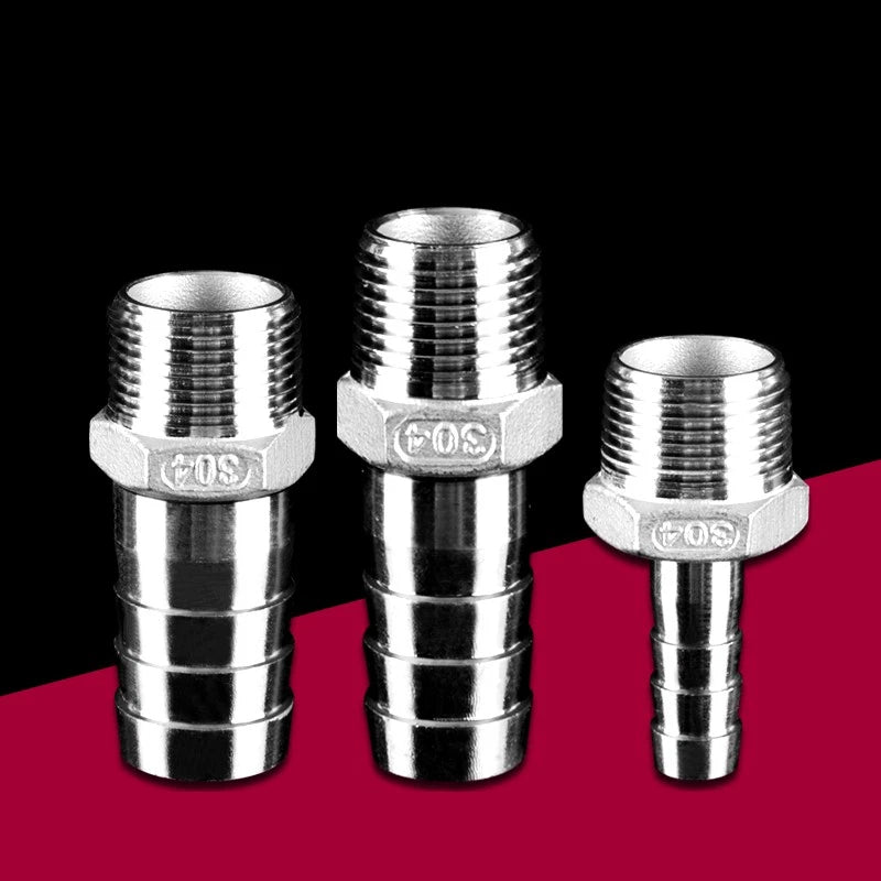 1/2" & 3/4" BSP Male Thread Hose Barb Tail Connector — Stainless Steel
