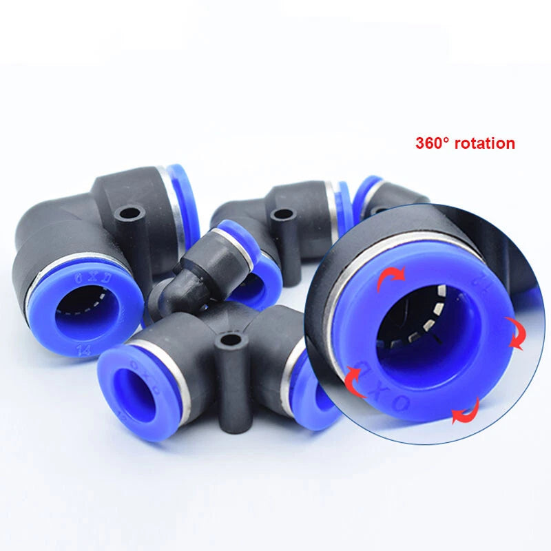 Pneumatic Push-In Elbow Fittings — Equal & Reducing Elbow Connectors for Air & Water Hose