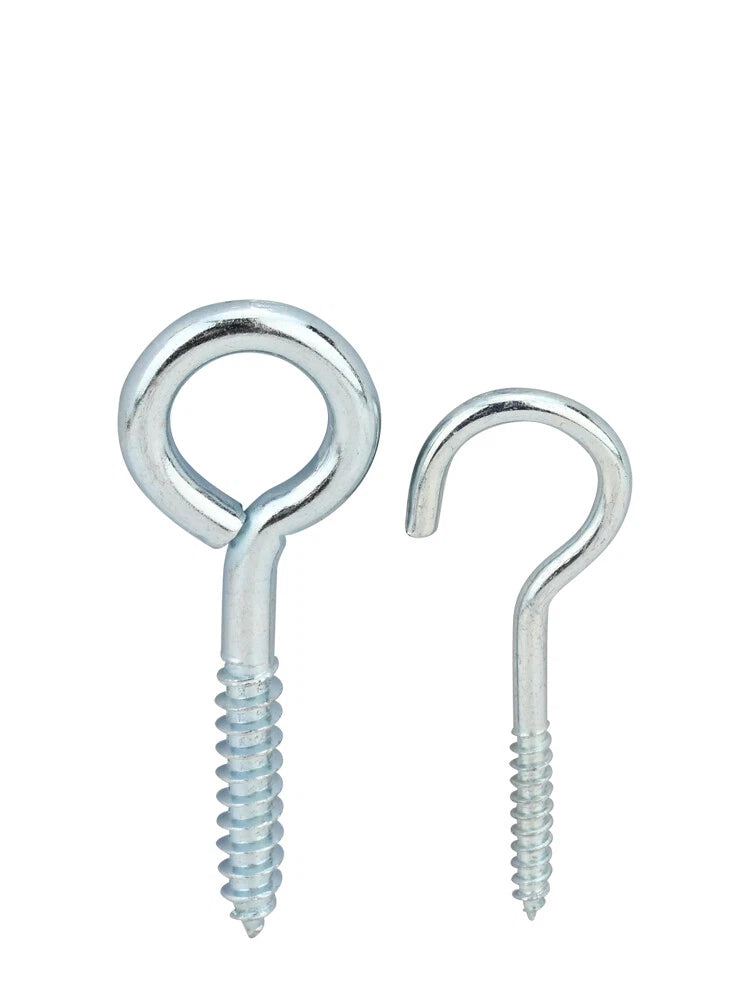 Zinc Screw Eyes & Hooks — Metric Wood Thread, 16–105mm, Hook & Eye with Optional Wall Plug