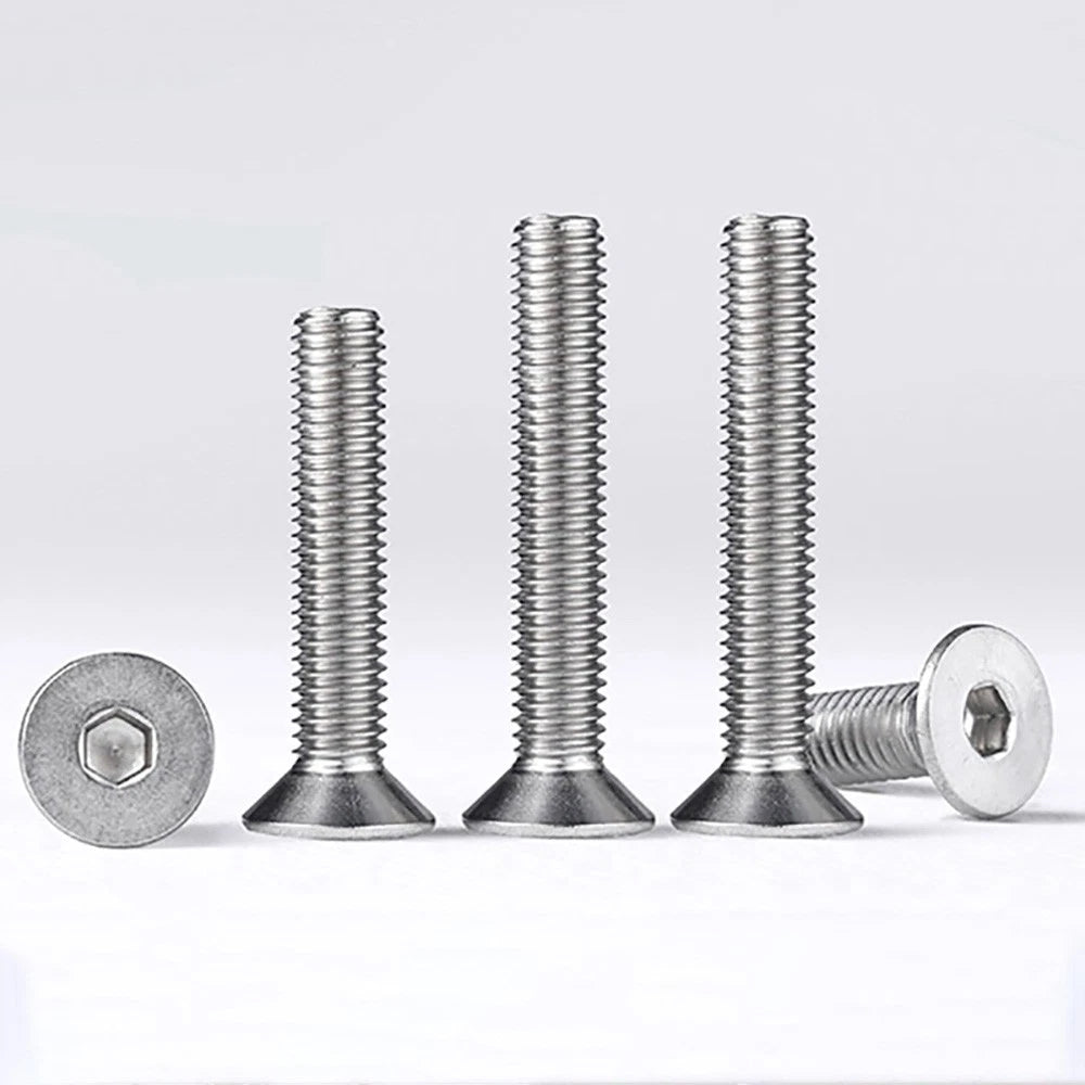 M8 M10 Countersunk Socket Head Screws – 304 Stainless Steel A2, Fully Threaded, 10–150mm