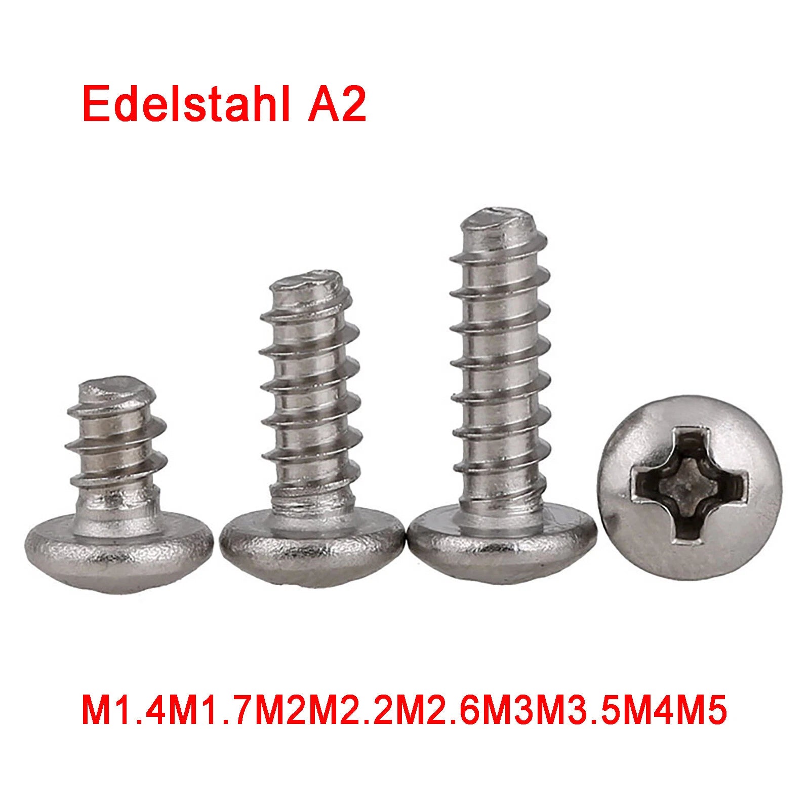 Phillips Pan Head Self-Tapping Screws M1.4–M5 | A2 304 Stainless Steel | Flat Tail