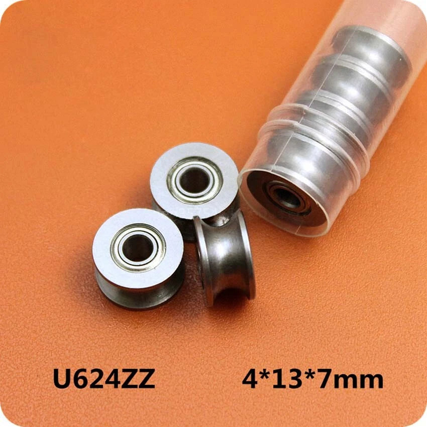 U Grooved Steel Guide Pulley Roller Wheels U624ZZ 4x13x7mm Ball Bearings