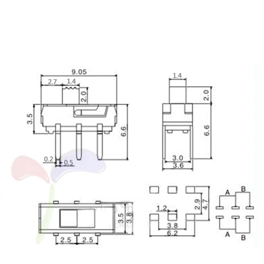 6 Pin Slide Switch DPDT 2 Position Toggle Switch for PCB & Breadboard