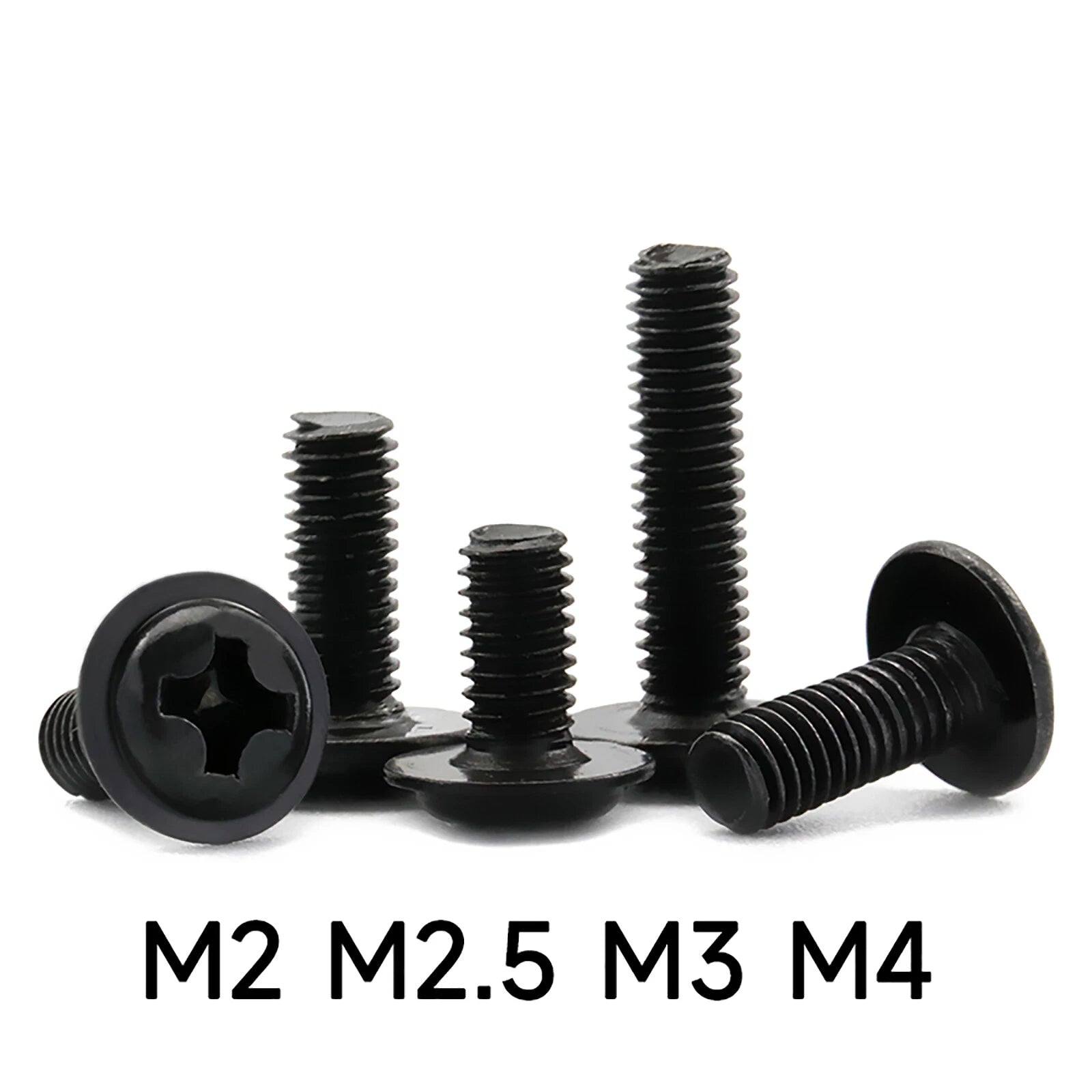 M2 M2.5 M3 M4 Flanged Button Head Phillips Machine Screws – Black Zinc, 100-Pack