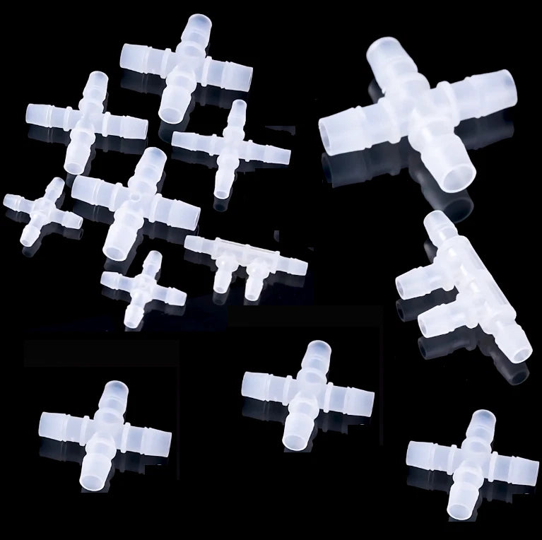 4-Way Plastic Hose Joiner — Pipe Connector for Water, Oil, Gas, Air & Vacuum