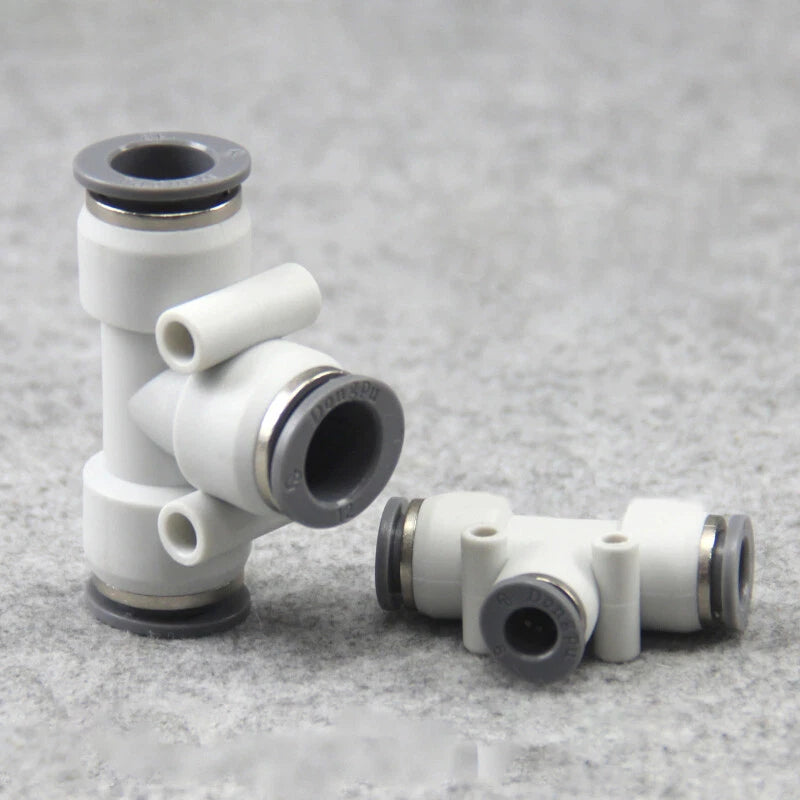 Pneumatic Push Fit T-Shape 3-Way Connector — Air & Water Tube Joiner, 4mm–12mm