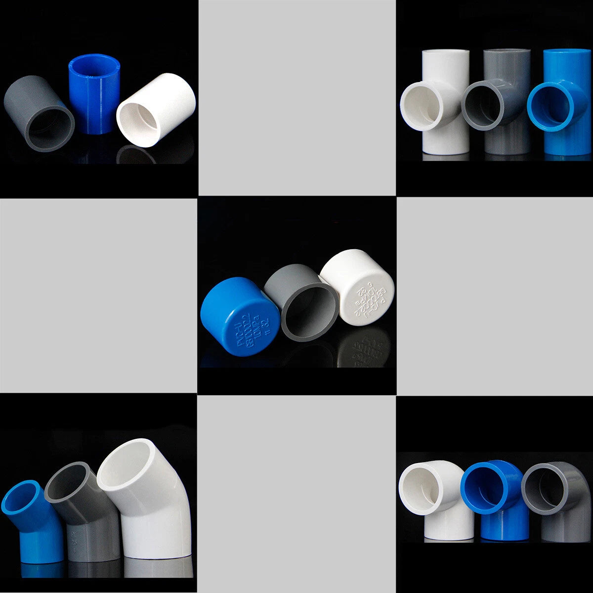 UPVC PVC Pipe Fittings Tee Straight Cap Elbow Plumbing Couping 5 Colors 20-110mm