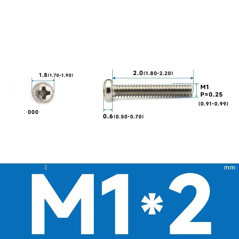 M1–M2.5 Pan Head Phillips Machine Screws – A2 Stainless Steel (304), Fully Threaded - HomeDIYer