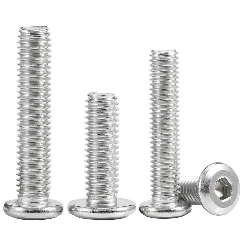 M2 M3 M4 Flat Round Head Hex Socket Screws – A2 Stainless Steel, Fully Threaded (3–50mm)