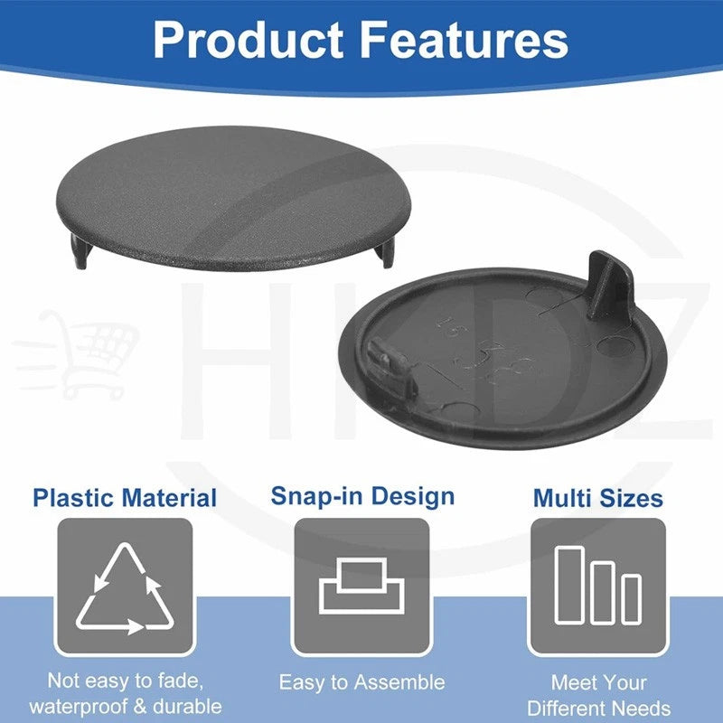 Plastic Screw Caps Covers – 5mm to 40mm Push-in Furniture Hole Plugs, Black, White and Brown