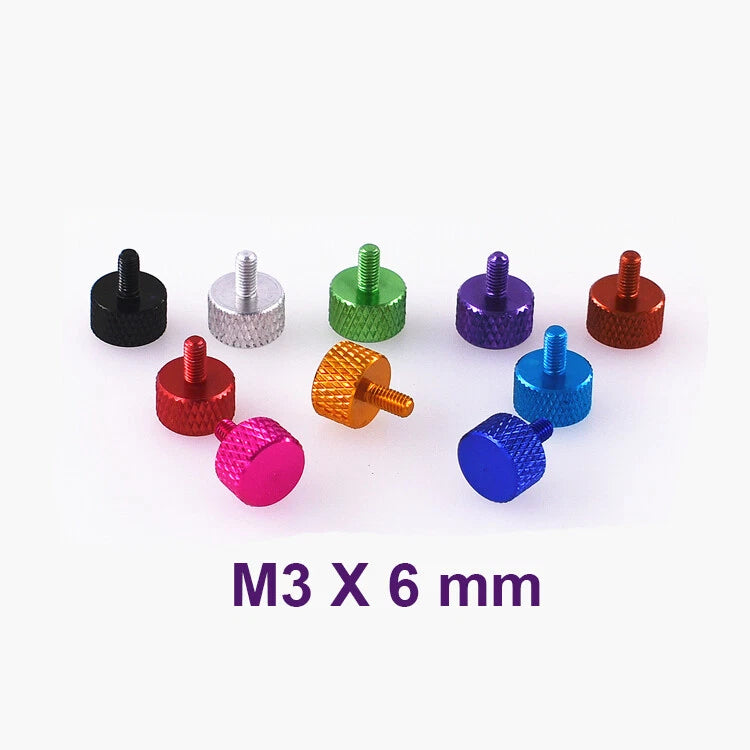 M3 Knurled Thumb Screws 6mm — Aluminum Alloy, Colorful Hand-Twist Grip Bolts