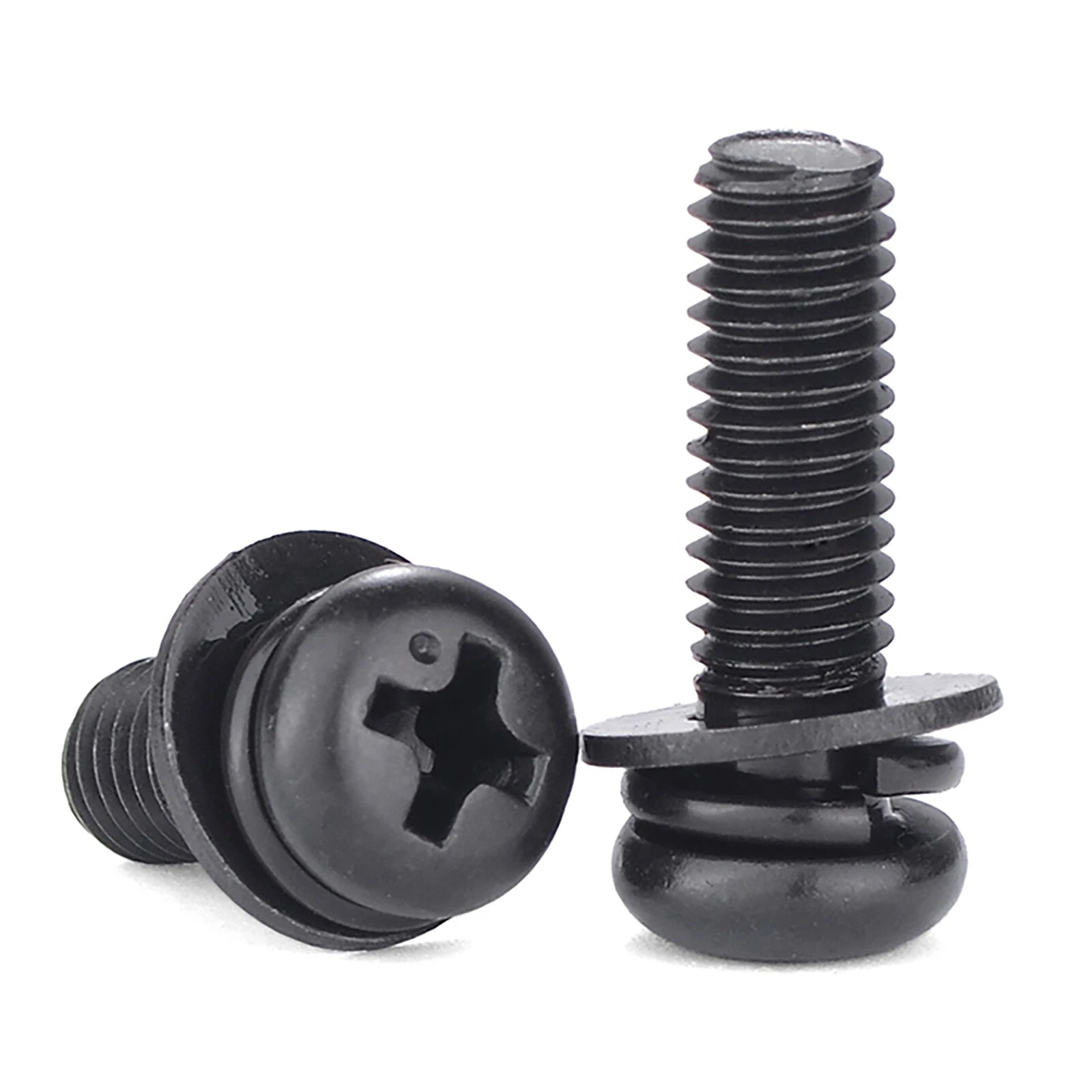 M3 M4 M5 M6 M8 Black Zinc Pan Head Machine Screws with Spring & Flat Washers