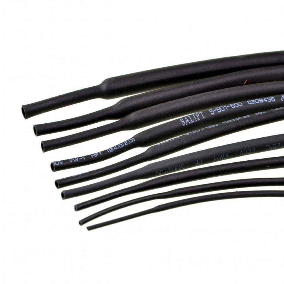 Black Heat Shrink Tubing 2:1 — 0.6mm to 12mm, Multiple Lengths