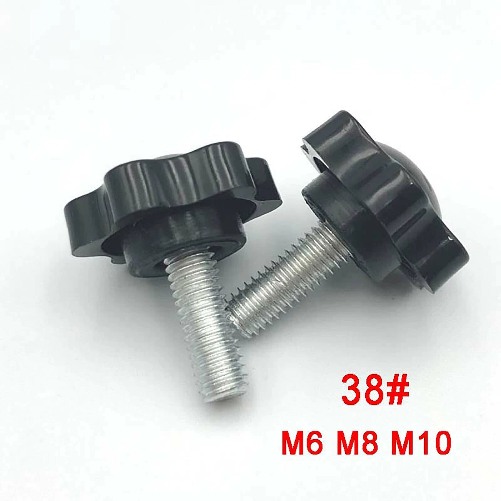 M6 M8 M10 Six-Petal Flower Rose Head Plastic Thumb Screws – 38mm Black Hand Grip Knob Bolts