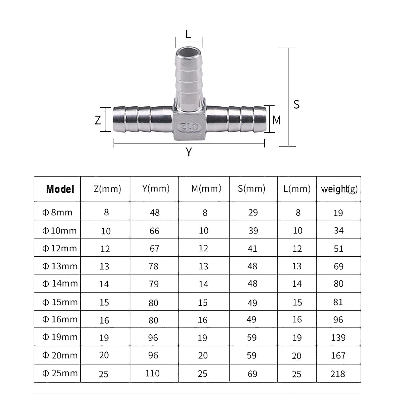 304 Stainless Steel Barbed Tee Hose Fitting — T-Piece Pipe Connector
