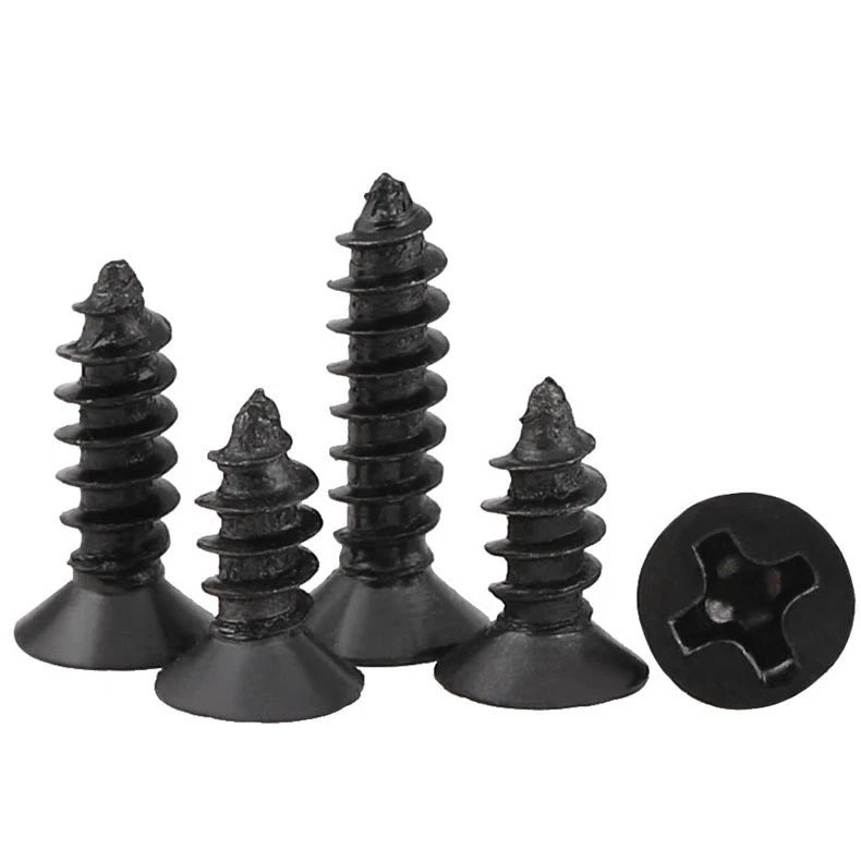 M2 M2.3 M2.6 M3 Flat Head Phillips Self Tapping Screws – Black Zinc Carbon Steel
