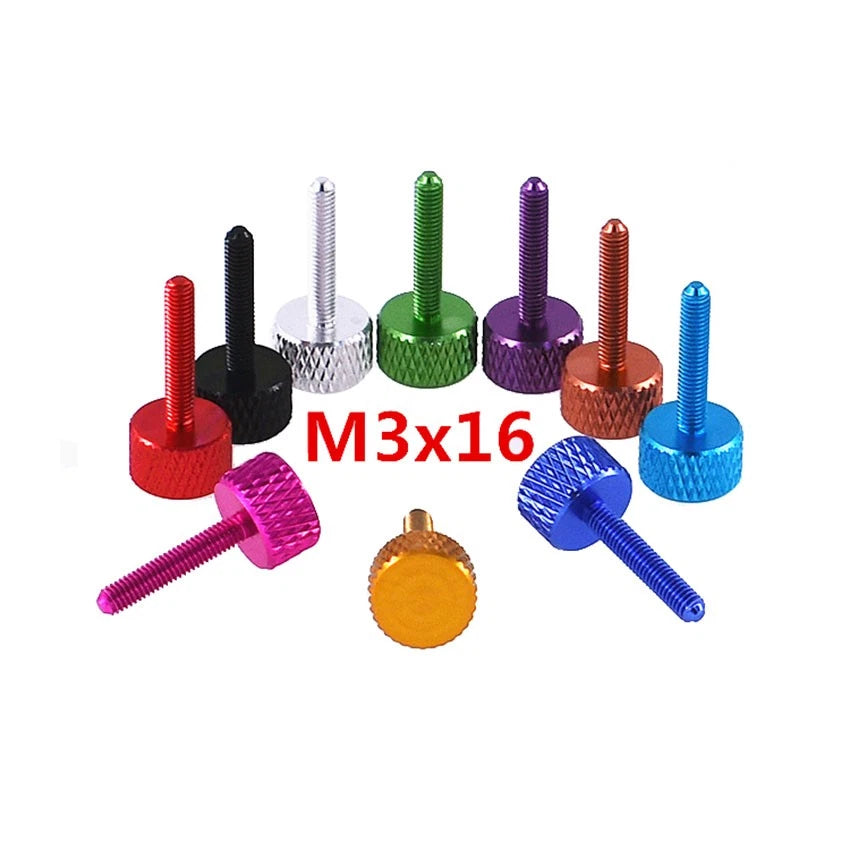 M3 x 16mm Knurled Thumb Screws – Anodised Aluminium Flat Head Hand-Grip Bolts