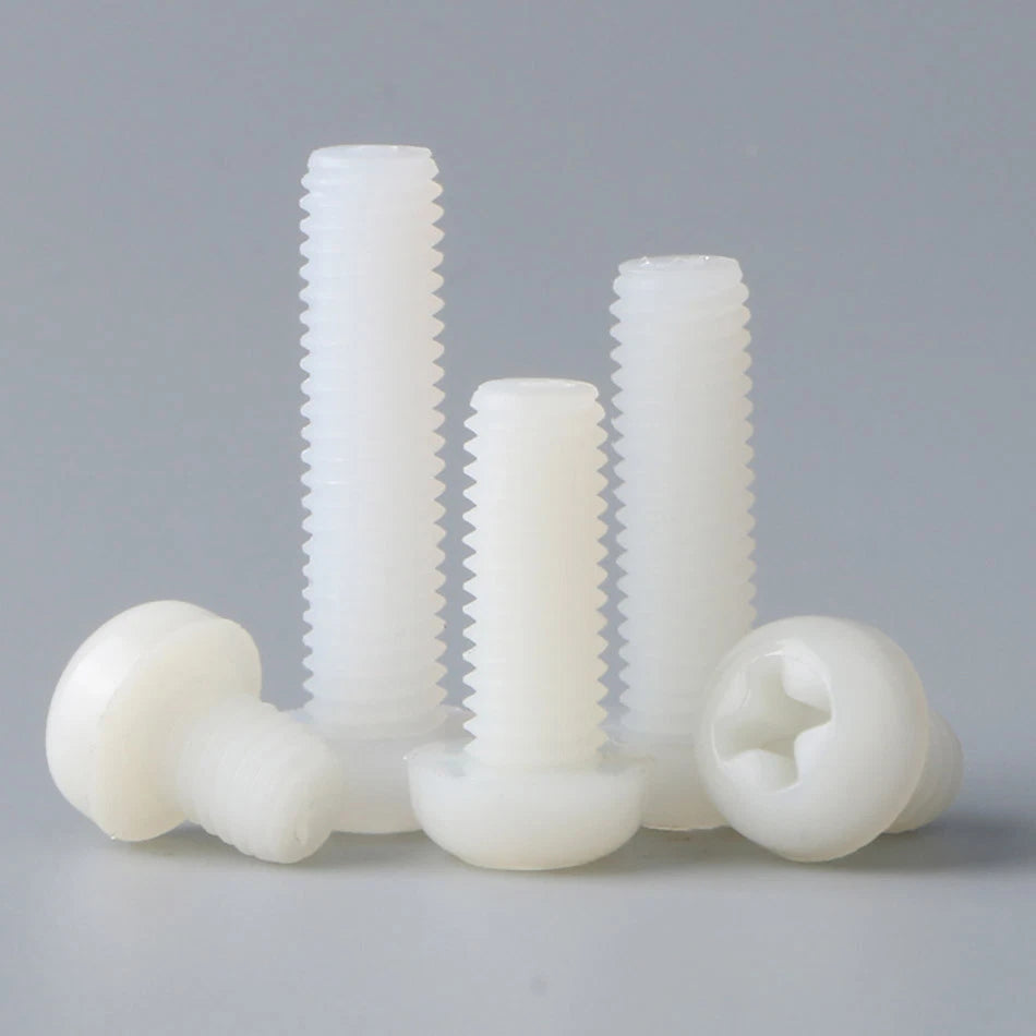 White Nylon Pan Head Phillips Machine Screws M4 M5 M6 — Non-Conductive PA66 Plastic Screws 6mm to 50mm