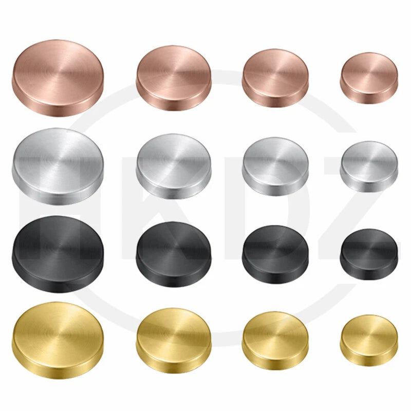 Stainless Steel Mirror Screw Cover Caps – Decorative Disc Plates for Glass, Mirrors & Furniture (16-50mm, Flat/Dome, Silver/Gold/Black/Rose Gold)