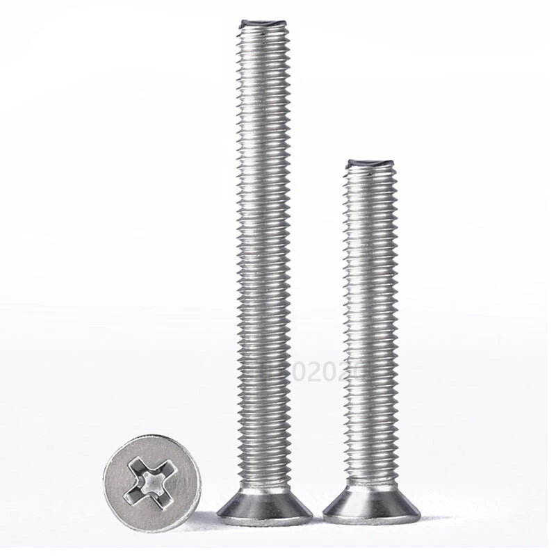 M4 M5 M6 M8 Countersunk Phillips Machine Screws – 304 Stainless Steel, Fully Threaded (Lengths Include Head)