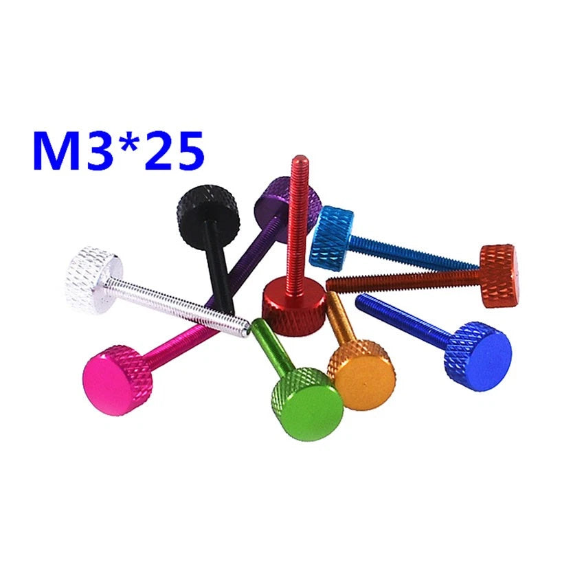 M3×20mm Anodized Aluminum Knurled Thumb Screws — Flat Head Hand-Grip Bolts, 10 Colors