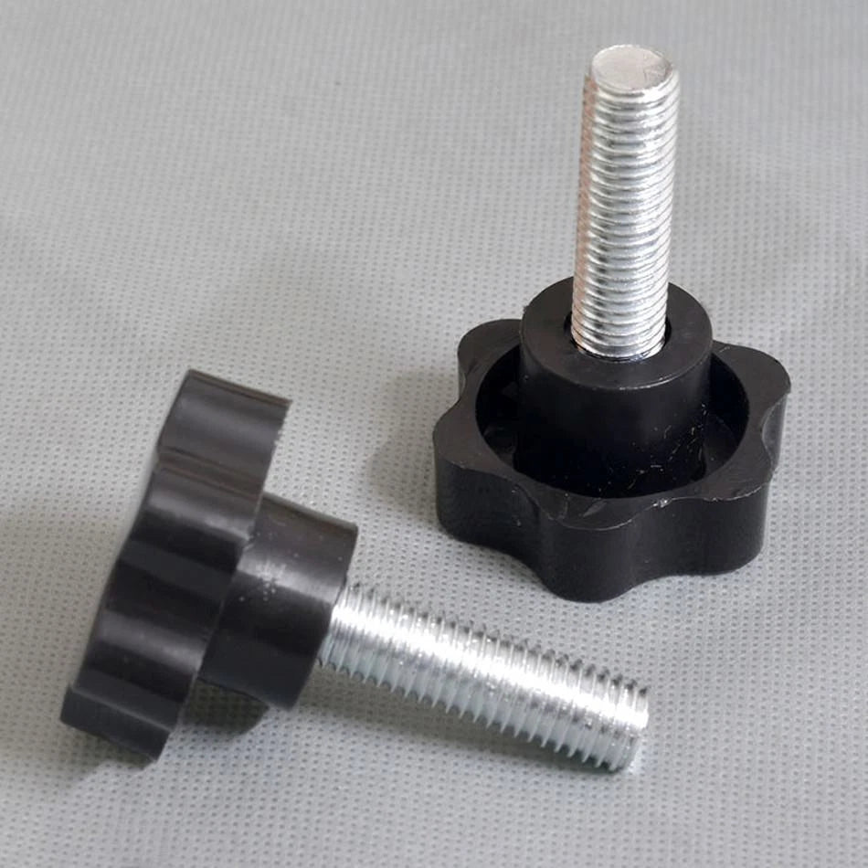 M10 / M12 Plastic Black Rosette Thumb Screws – 6‑Lobe Star Knob Bolts, Stainless Thread (40‑100mm) - HomeDIYer