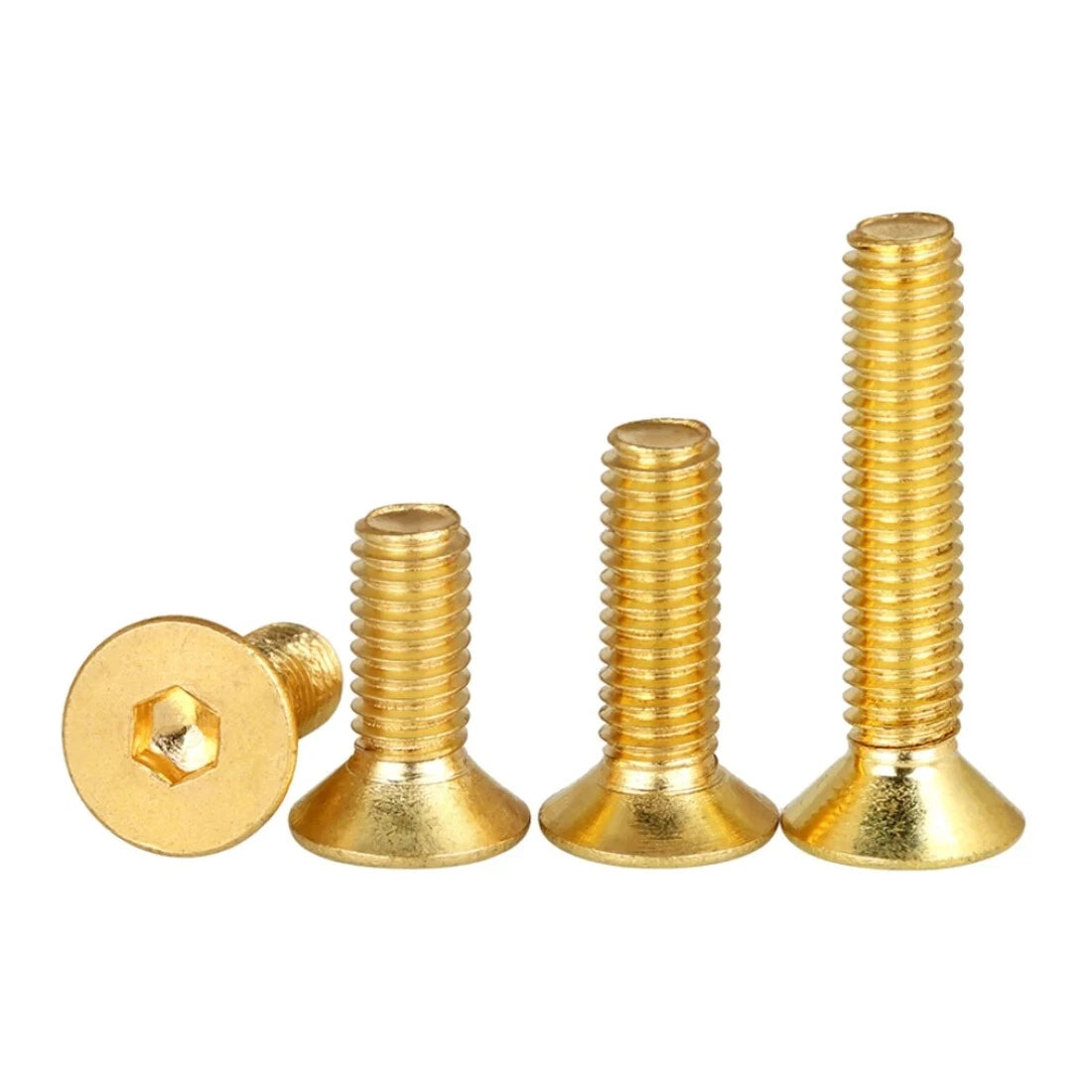 M3–M20 Solid Brass Countersunk Hex Screws – Fully Threaded, Flat Head, Allen Drive, Coarse Metric