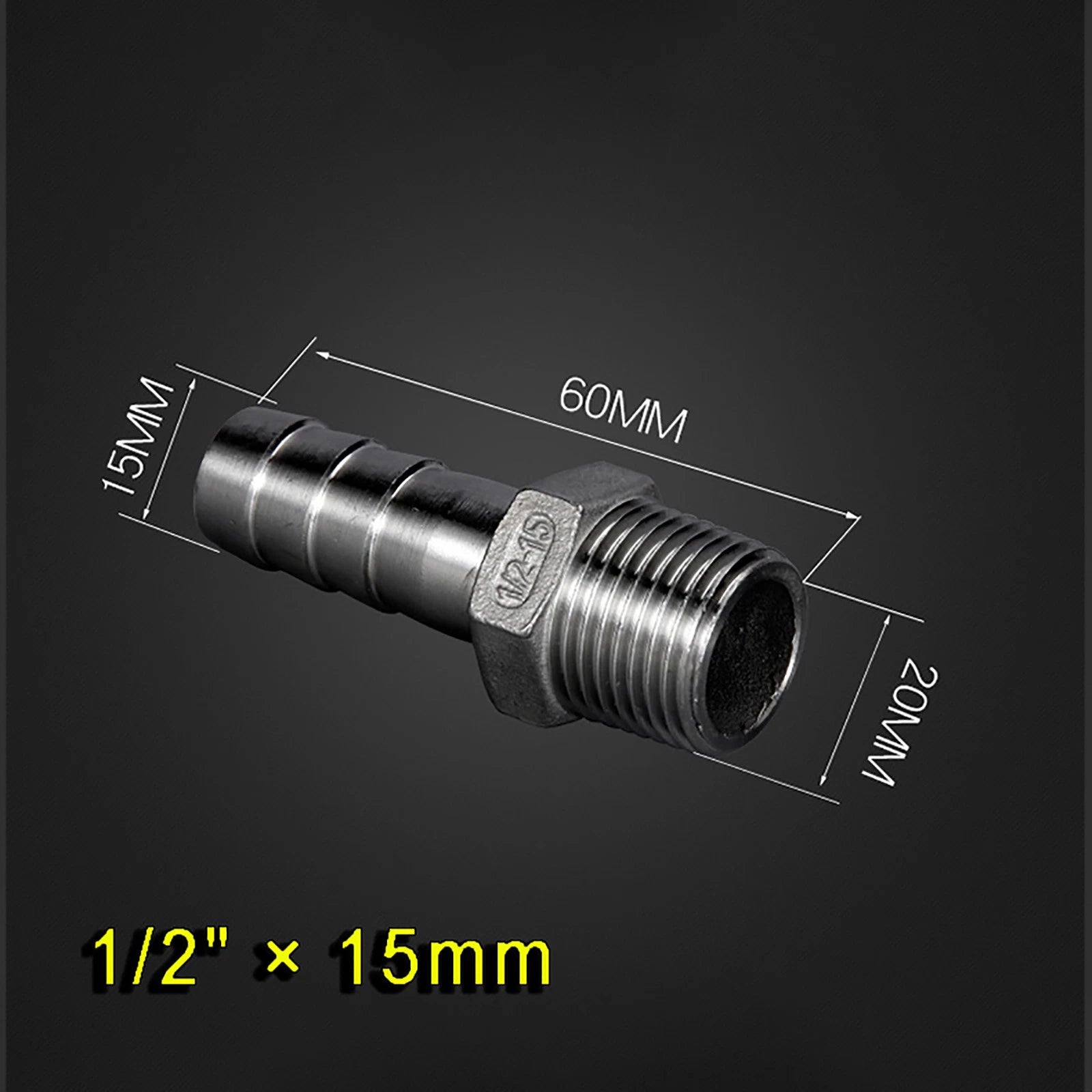304 Stainless Steel Male BSP Barb Hose Tail Connector — 1/2", 3/4", 1" Pipe Fitting