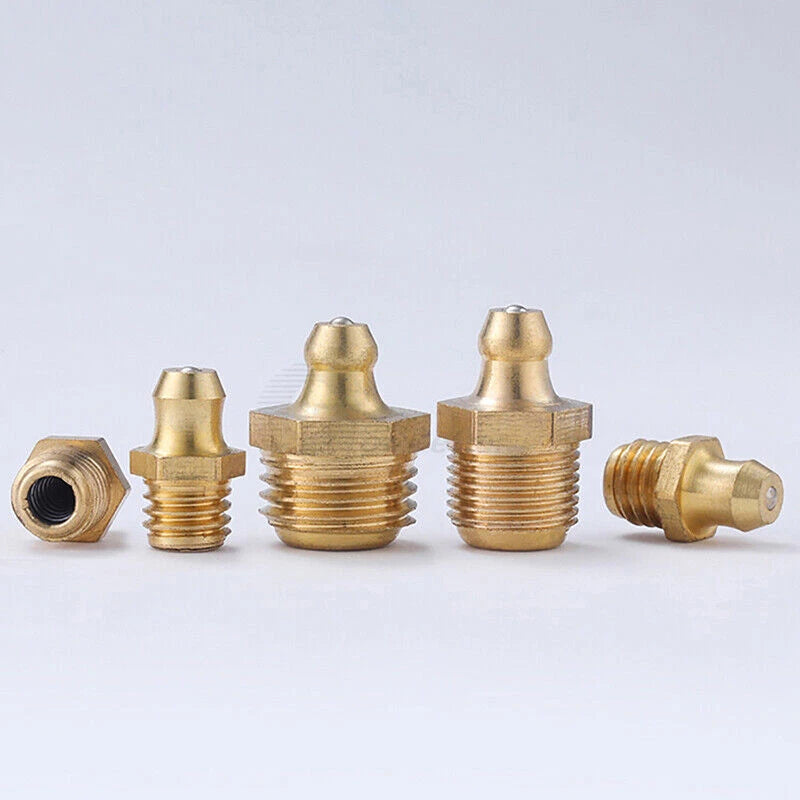 Brass Grease Fitting Nipples M6 M8 M10 M12 M14 M16 — Straight, 45°, 90° Entry