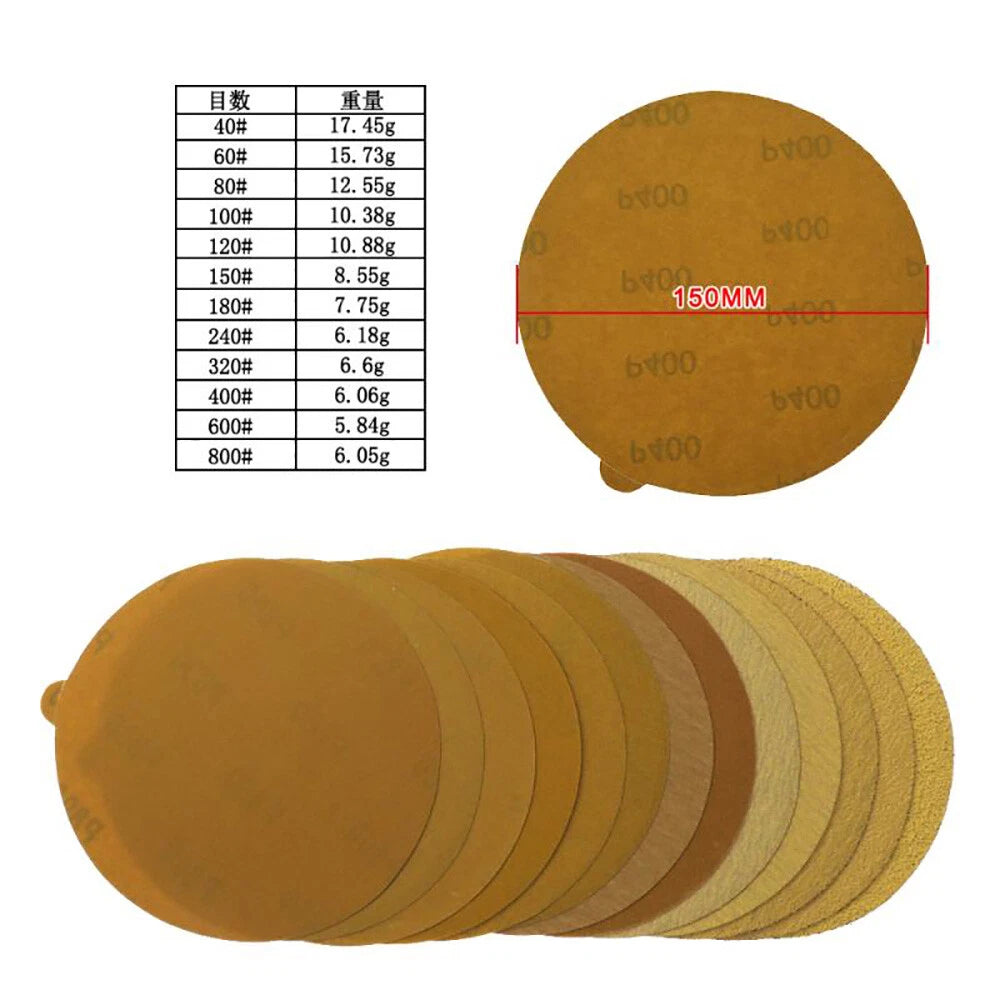 6" 150mm Yellow Self-Adhesive Sanding Discs for Orbital Sander | 40-800 Grit PSA Sandpaper