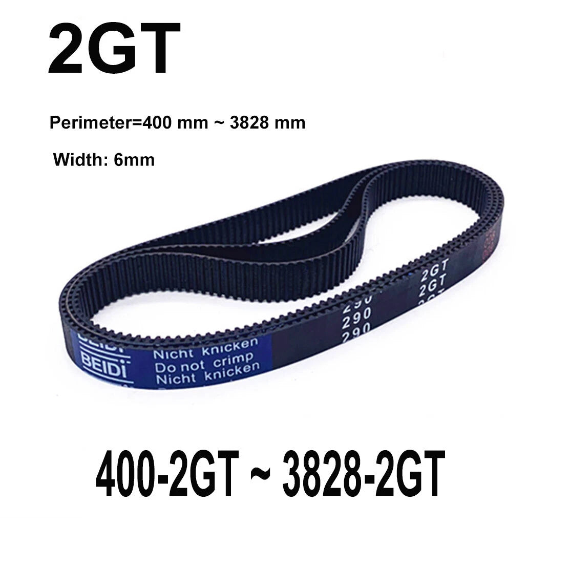 2GT Timing Belt 6mm Wide – Closed Loop Synchronous Belt (400–3828mm Perimeter)